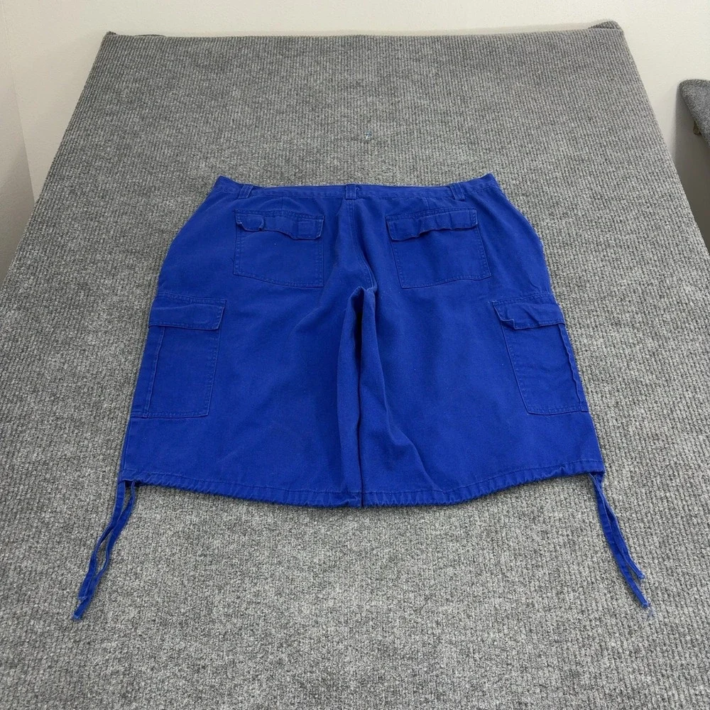 HW New York Cargo Shorts Mens 46 Blue Cotton Drawstring Hem Baggy Y2K Streetwear